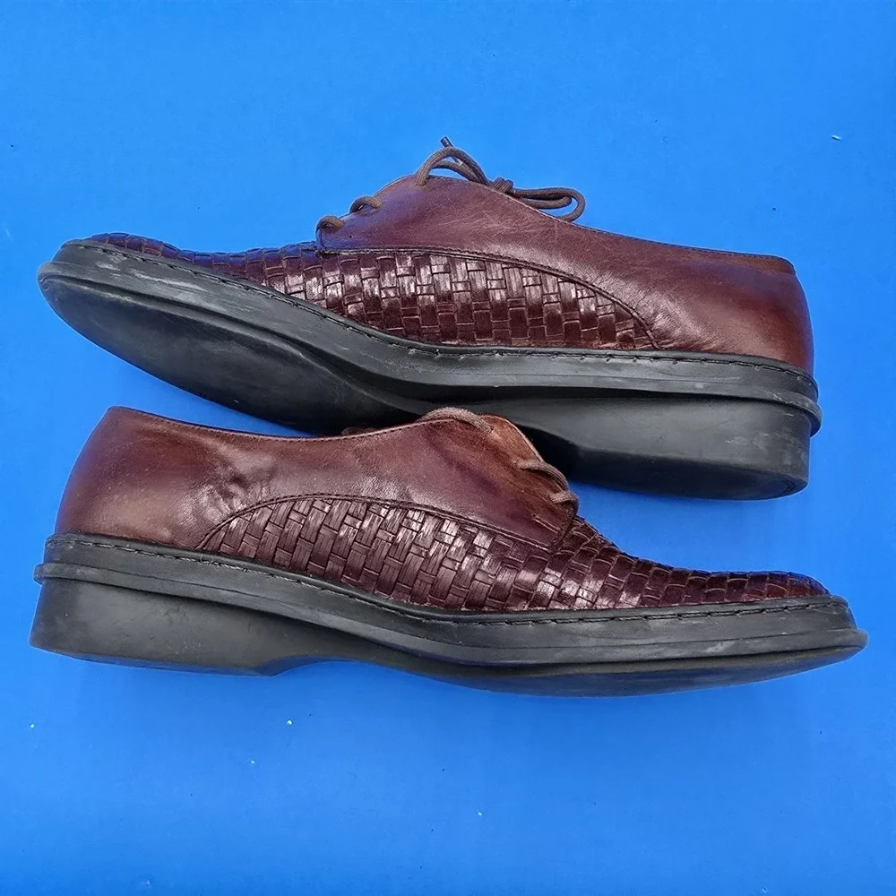 Trotters Hilda Brown Woven Leather Lace Up Loafers Shoes‎ 7.5M EUC fits like 7